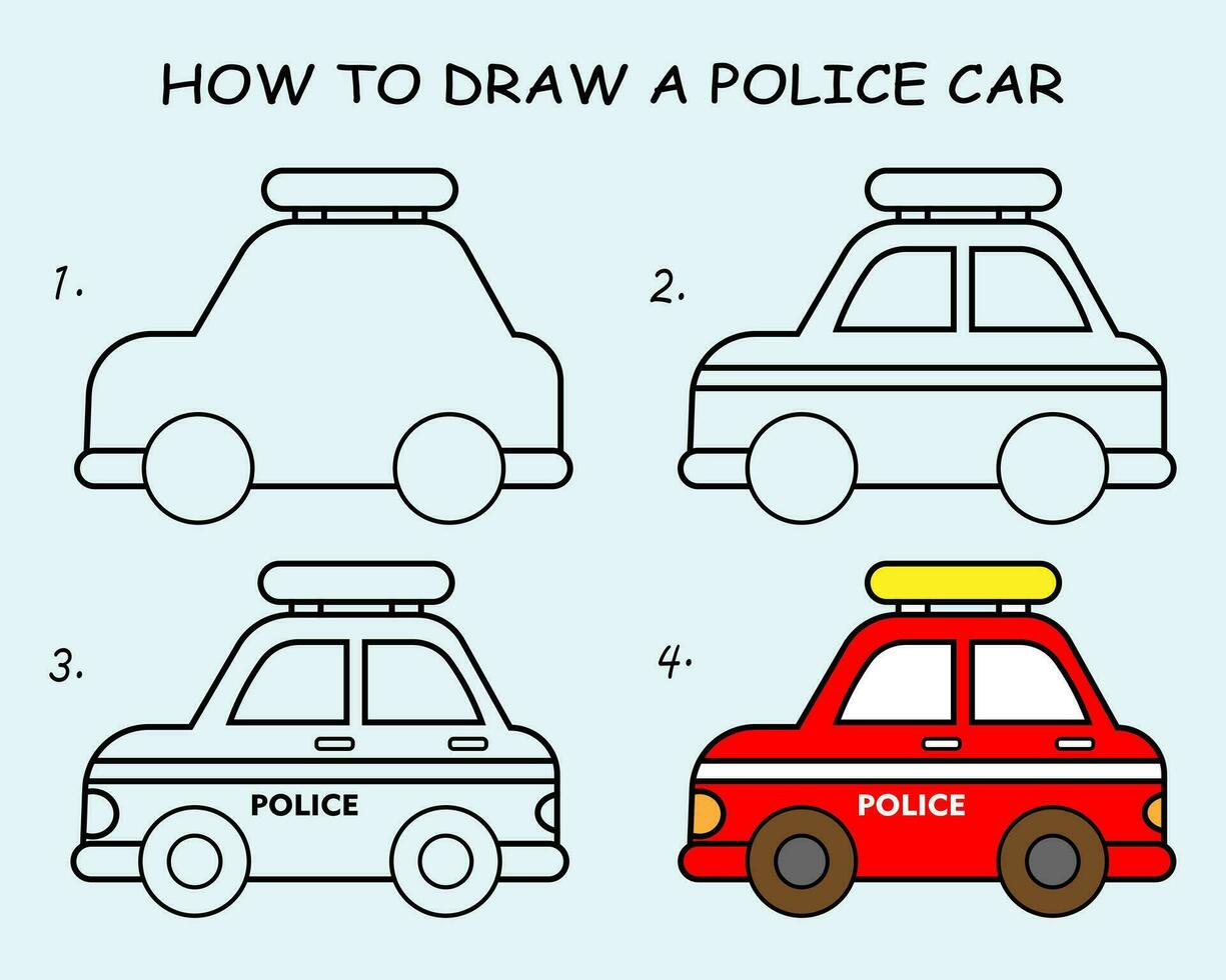 Step by step to draw a Taxi Car. Drawing tutorial a Taxi Car. Drawing lesson for children. Vector illustration