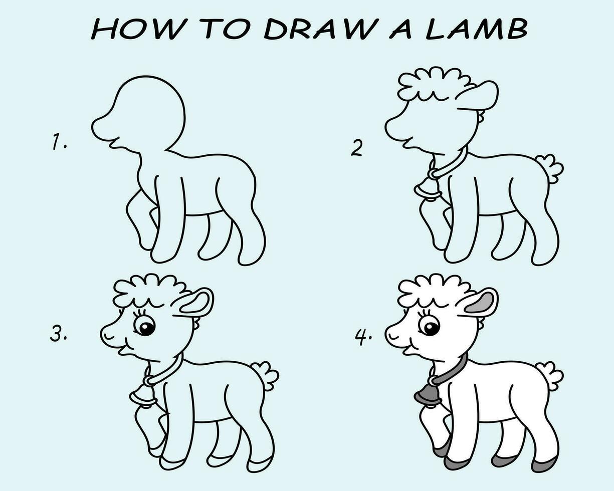 Step by step to draw a Cat. Drawing tutorial a Cat. Drawing lesson for children. Vector illustration