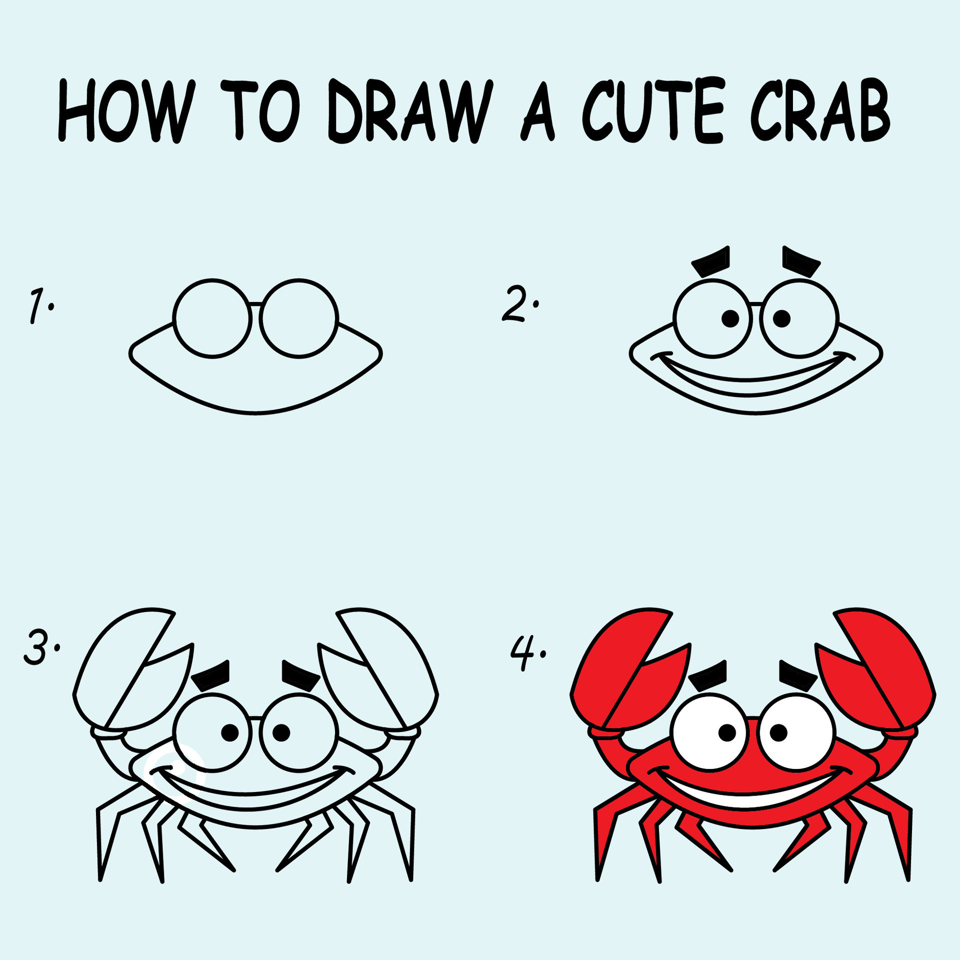Step by step to draw a Crab. Drawing tutorial a Crab. Drawing lesson