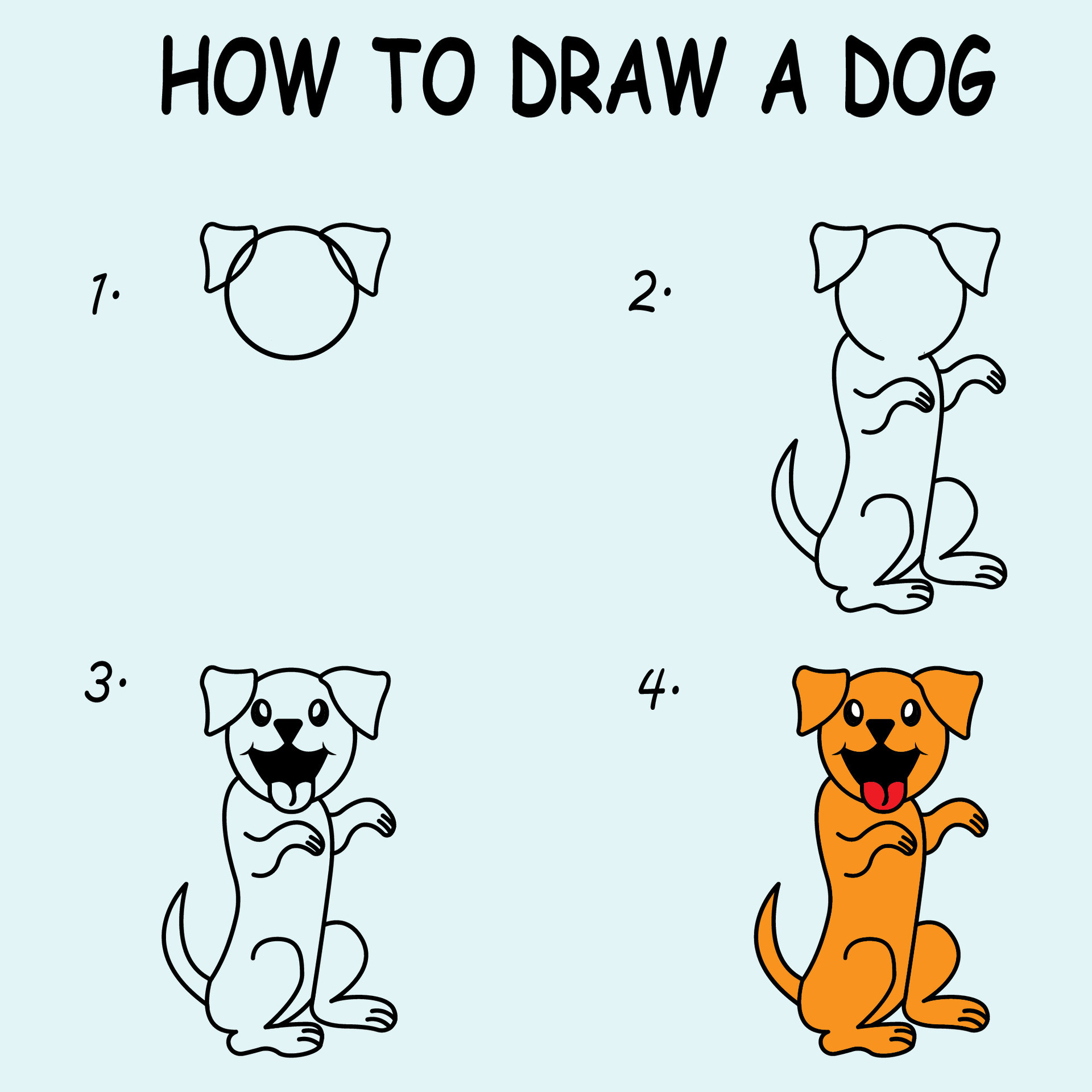 Step by step to draw a Dog. Drawing tutorial a Dog. Drawing lesson for