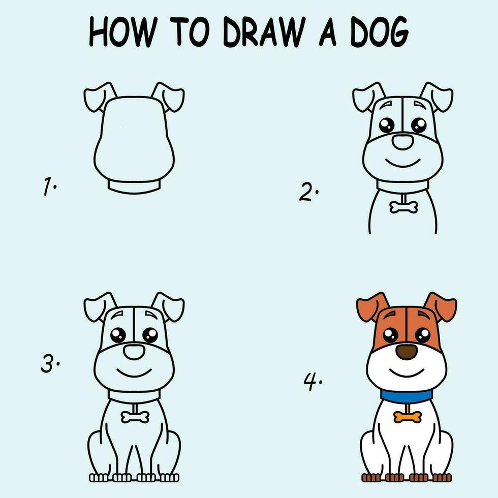 Step by step to draw a Dog. Drawing tutorial a Dog. Drawing lesson for children. Vector illustration