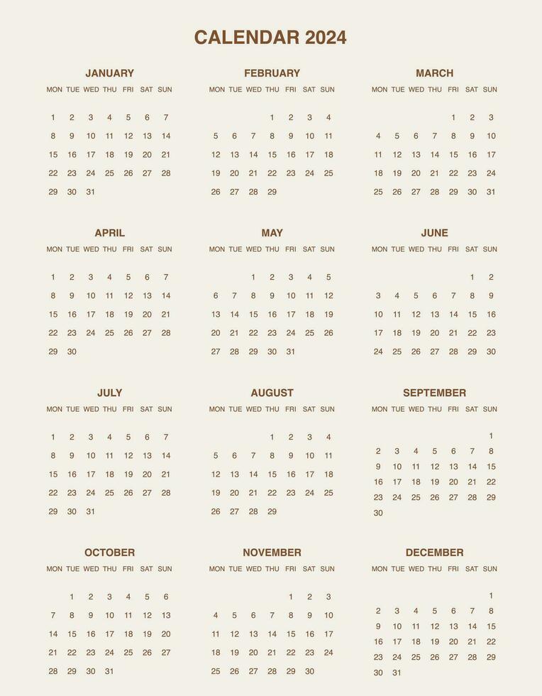 2024 Year Calendar Printable Portrait 27921063 Vector Art at Vecteezy