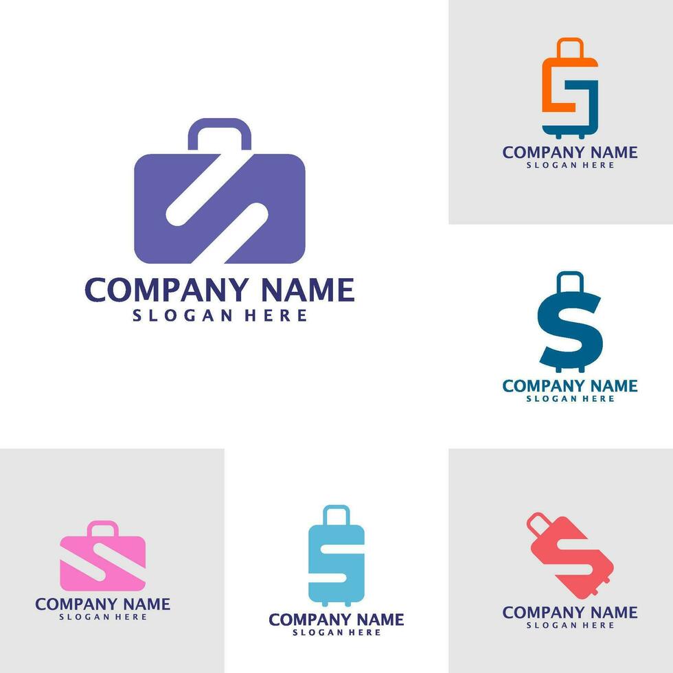Set of Letter S with Suitcase logo design vector. Initial S with Suitcase logo design template concept vector