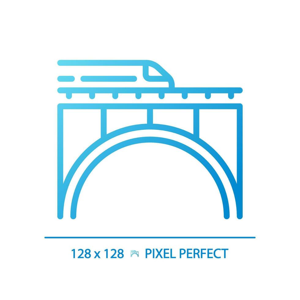 Railway bridge pixel perfect gradient linear vector icon. Express train. Urban infrastructure. Fast transport. Thin line color symbol. Modern style pictogram. Vector isolated outline drawing