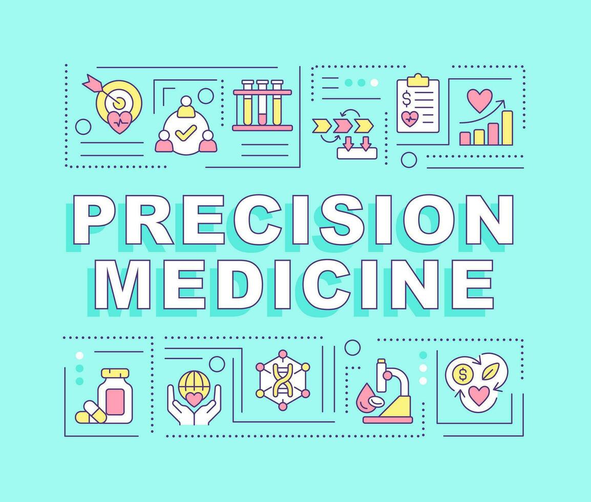 Precision medicine word concepts green banner. Genome study. Infographics with editable icons on color background. Isolated typography. Vector illustration with text