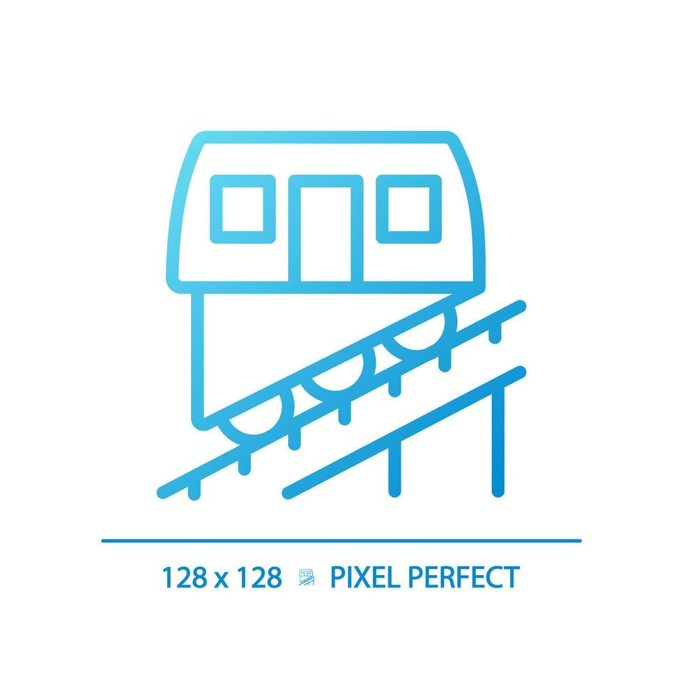 Funicular pixel perfect gradient linear vector icon. Cable railway system. Public transport. Urban transit. Train ride. Thin line color symbol. Modern style pictogram. Vector isolated outline drawing