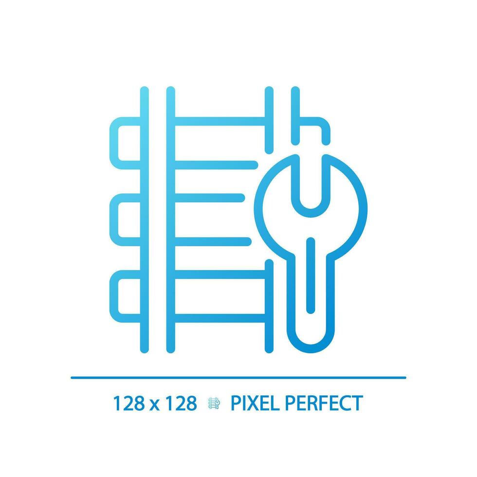 Railway maintenance pixel perfect gradient linear vector icon. Train track repair. Railroad construction. Thin line color symbol. Modern style pictogram. Vector isolated outline drawing