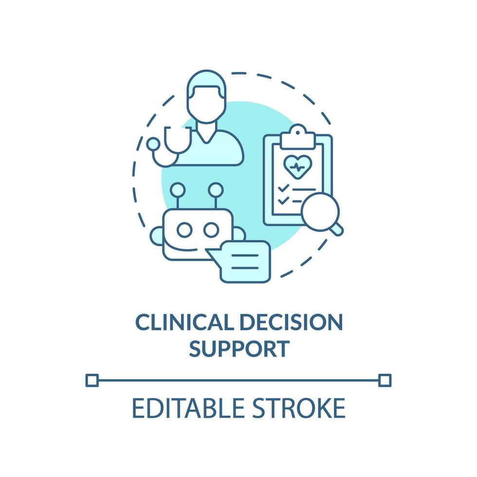 Clinical decision support turquoise concept icon. Technology of treatment improvement. AI and ML in precision medicine abstract idea thin line illustration. Isolated outline drawing. Editable stroke vector