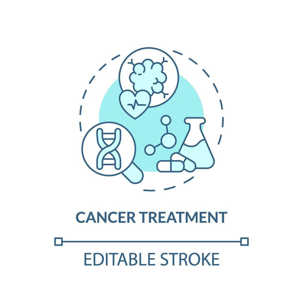 cáncer tratamiento turquesa concepto icono. innovador soluciones en oncología tratamiento. solicitud de precisión medicina resumen idea Delgado línea ilustración. aislado contorno dibujo. editable carrera vector