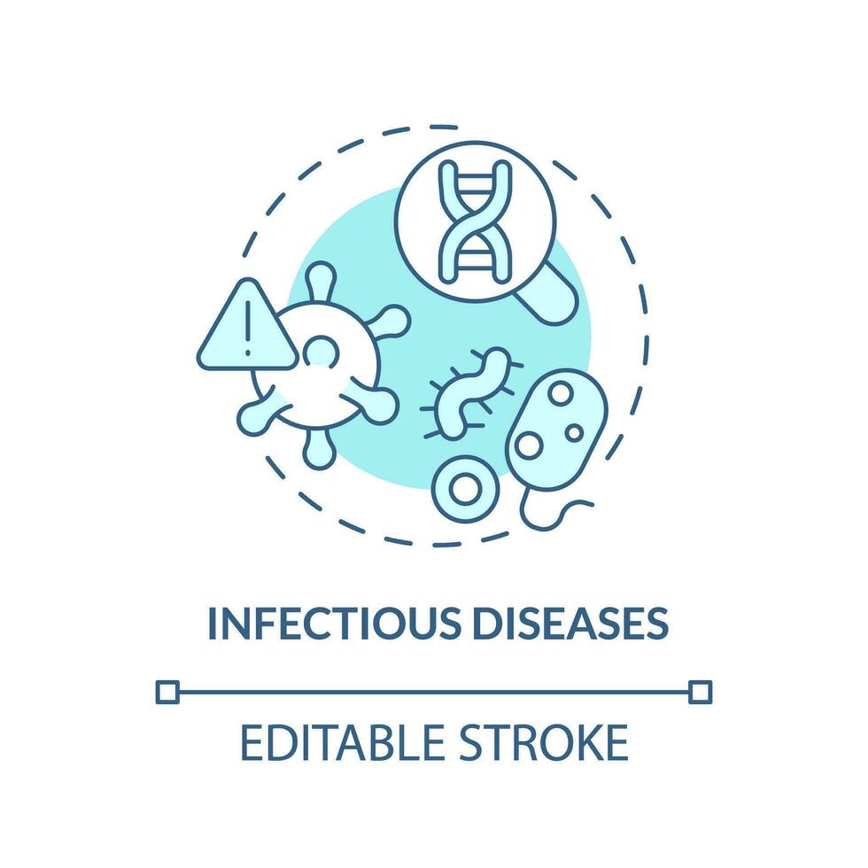 Infectious diseases turquoise concept icon. Developing treatments for patient. Application of precision medicine abstract idea thin line illustration. Isolated outline drawing. Editable stroke vector