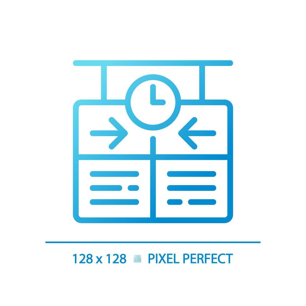 Timetable pixel perfect gradient linear vector icon. Arrival departure board. Passenger information system. Thin line color symbol. Modern style pictogram. Vector isolated outline drawing
