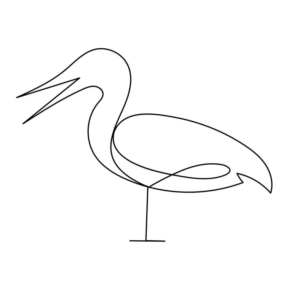 one single line drawing of cute heron bird vector illustration art