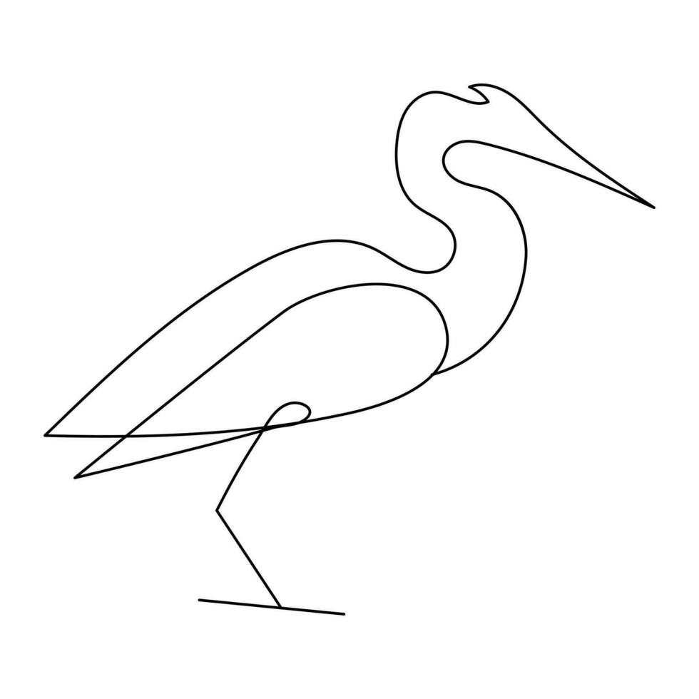 one single line drawing of cute heron bird vector illustration art