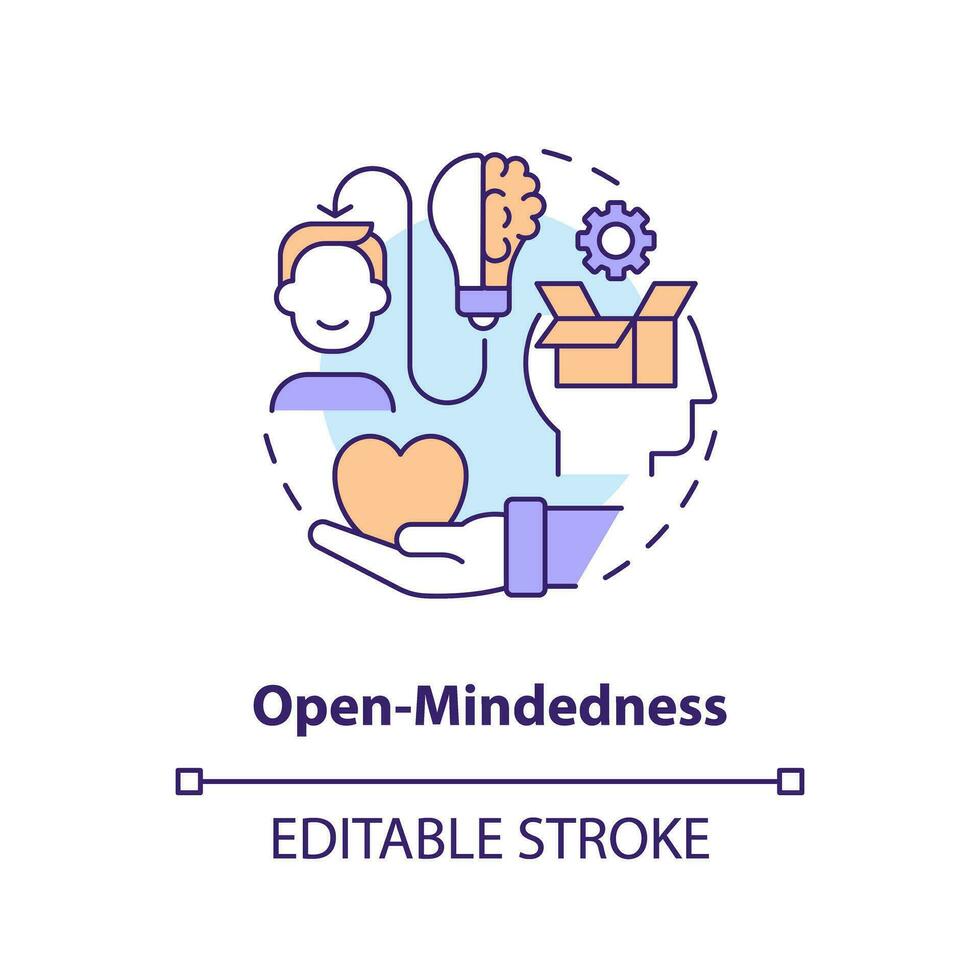 Open mindedness concept icon. Different perspective. Drive change. Cultural awareness. Embracing diversity abstract idea thin line illustration. Isolated outline drawing. Editable stroke vector