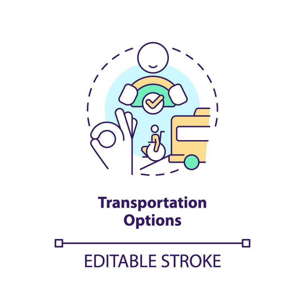 Transportation option concept icon. People with disabilities. Transport service. Ride sharing. Safe travel abstract idea thin line illustration. Isolated outline drawing. Editable stroke vector