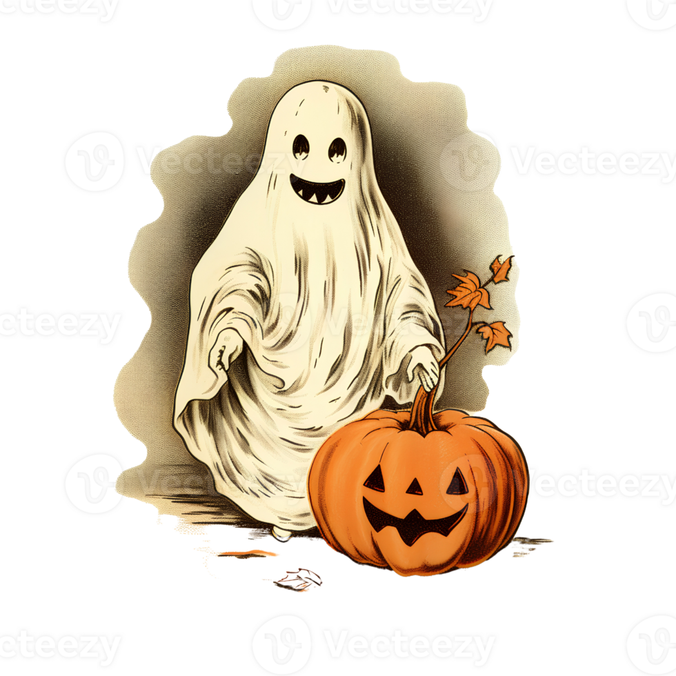 ghost pumpkin vintage ai generate png