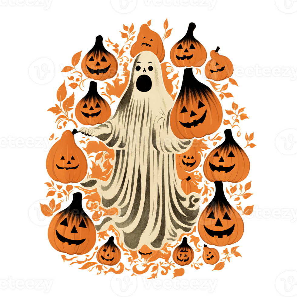 ghost pumpkin vintage ai generate png