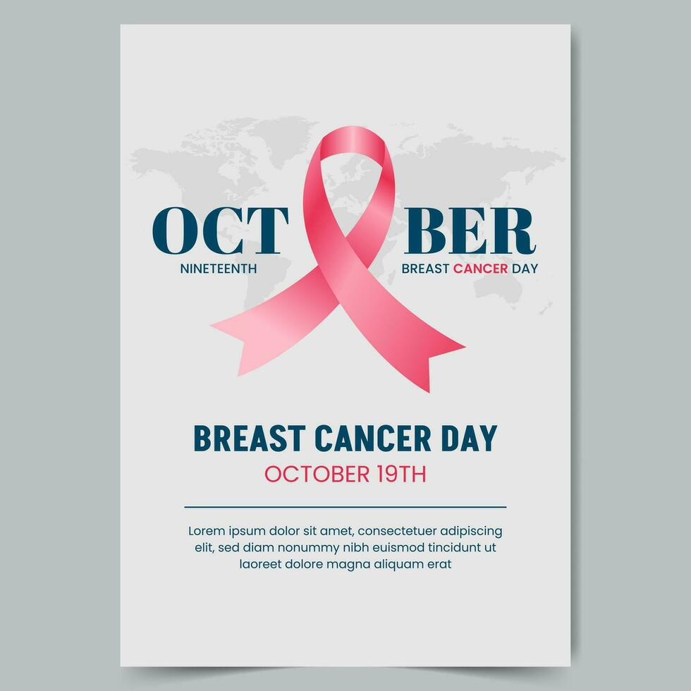 pecho cáncer día octubre Diecinueveavo póster diseño con rosado cinta y mundo mapa antecedentes vector