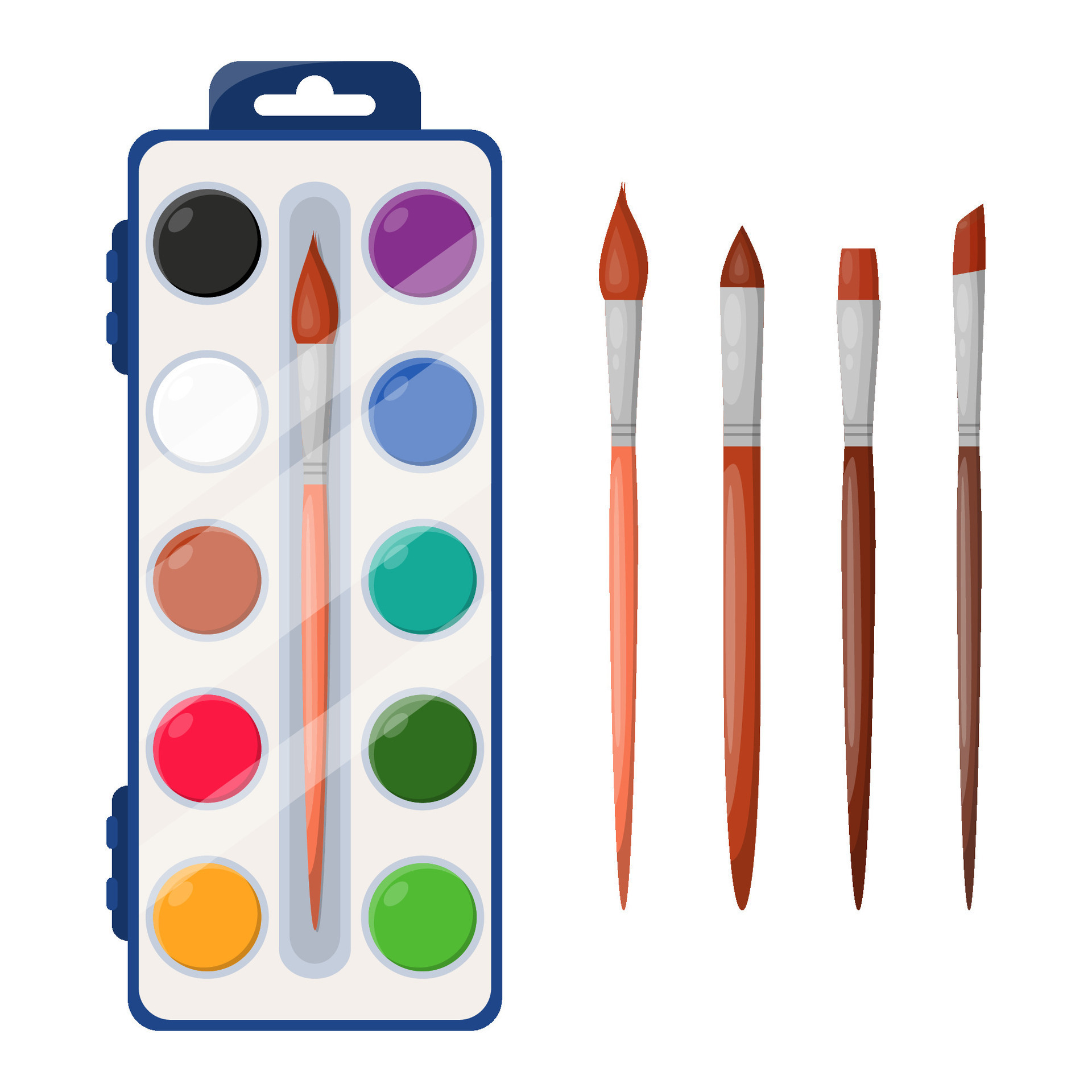 Colored paint and variety brush for art school, office, workshops