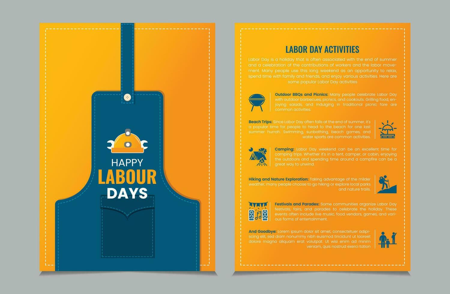 Labor day activity layout template, labour day a4 poster or flyer template, vector illustration eps 10