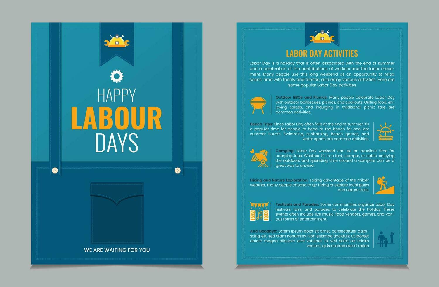 labor día actividad diseño plantilla, labor día a4 póster o volantes plantilla, vector ilustración eps 10