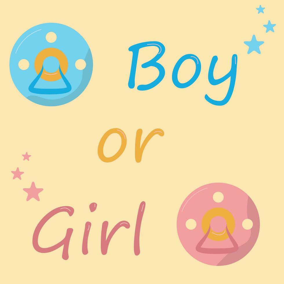 Lettering boy or girl, pink and blue, cute font, baby pacifier vector