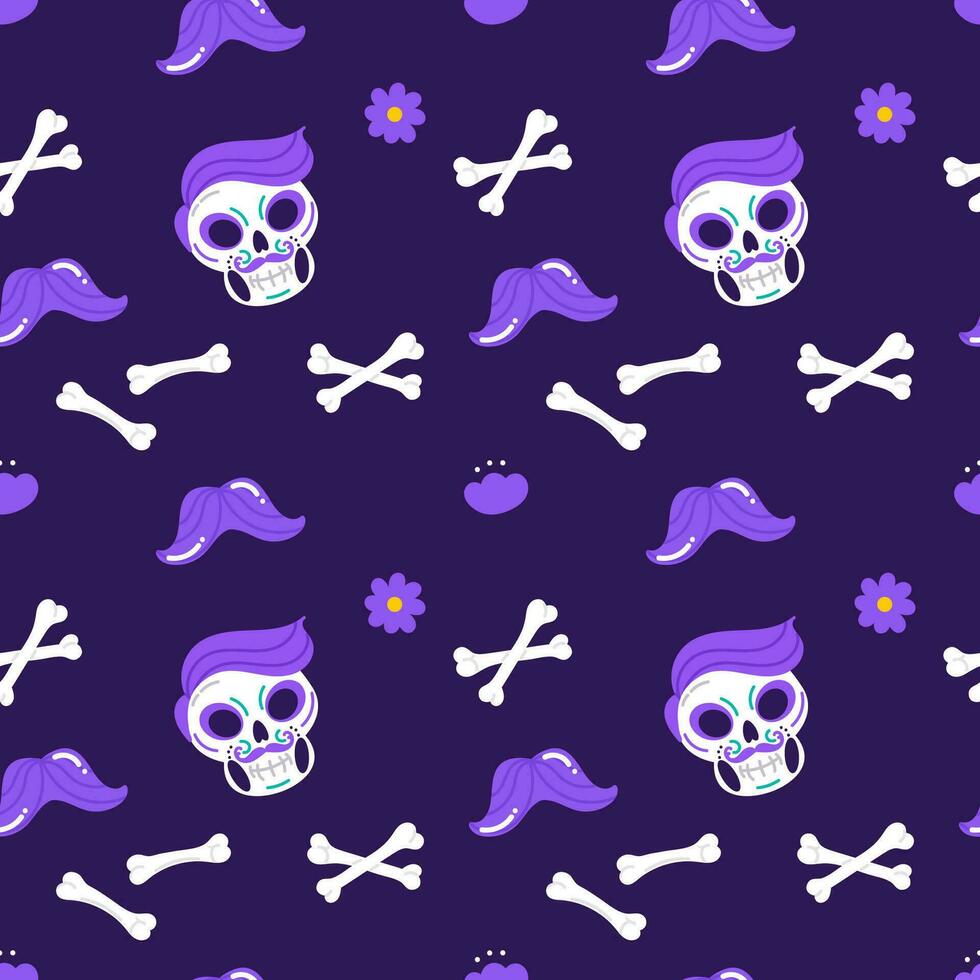 Dia de muertos seamless pattern element set with skull and bones. Day of the dead vector