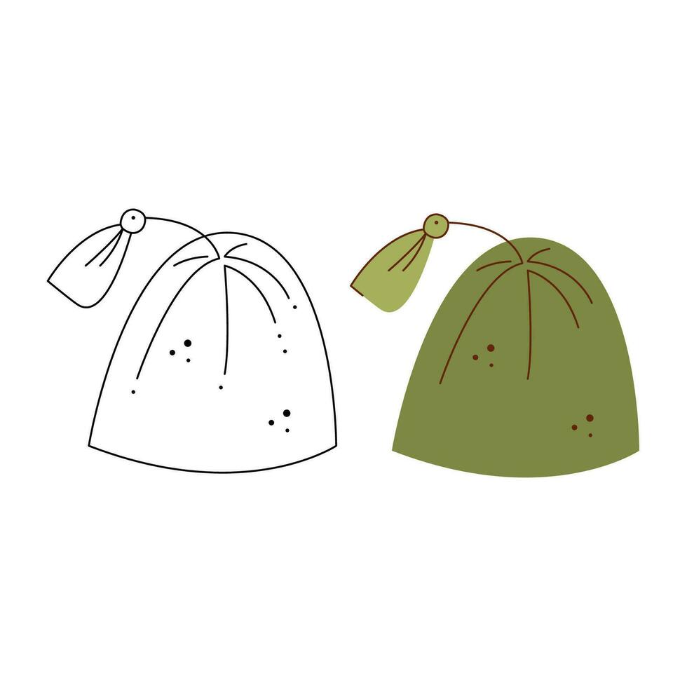 calentar verde sombrero con borla. negro y blanco y color clipart vector ilustración.