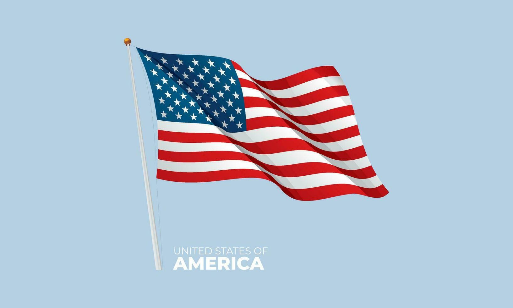 United State of America flag waving at the flagpole. Vector 3D