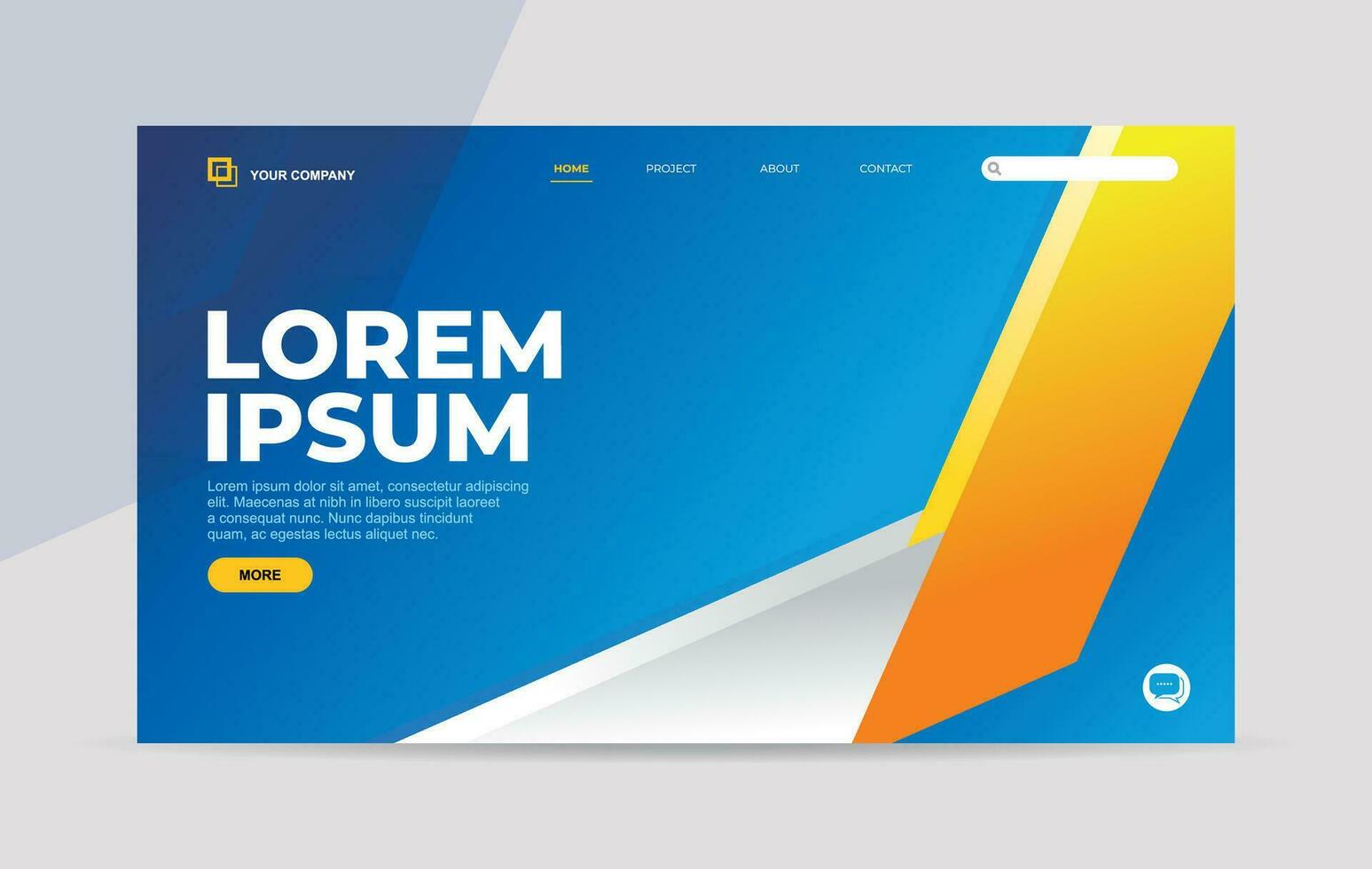 Landing page template with yellow and white abstract geometry shape on blue background for website home page vector