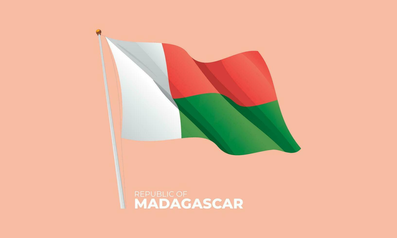 Madagascar flag waving at the flagpole. Vector 3D