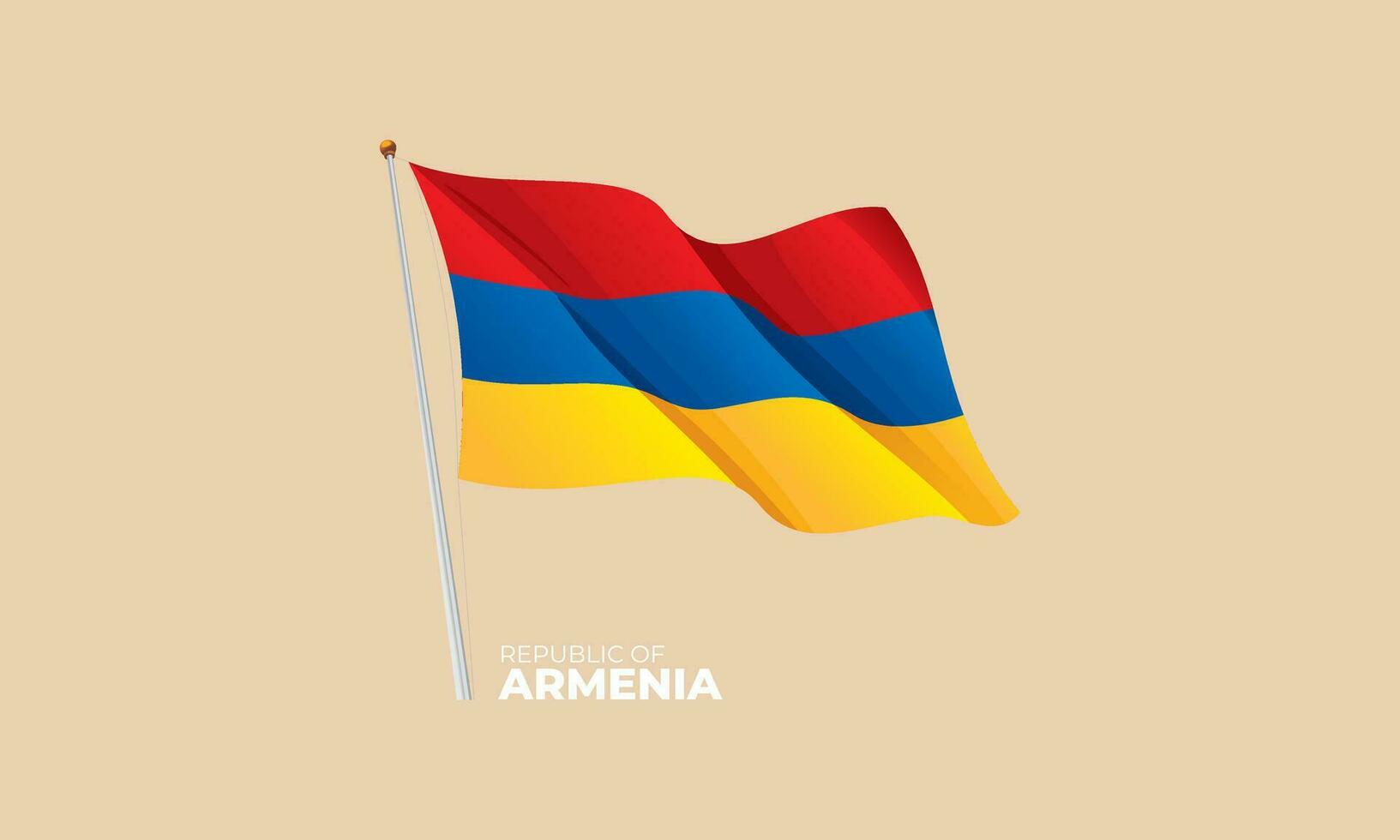 Armenia flag waving at the flagpole. Vector 3D