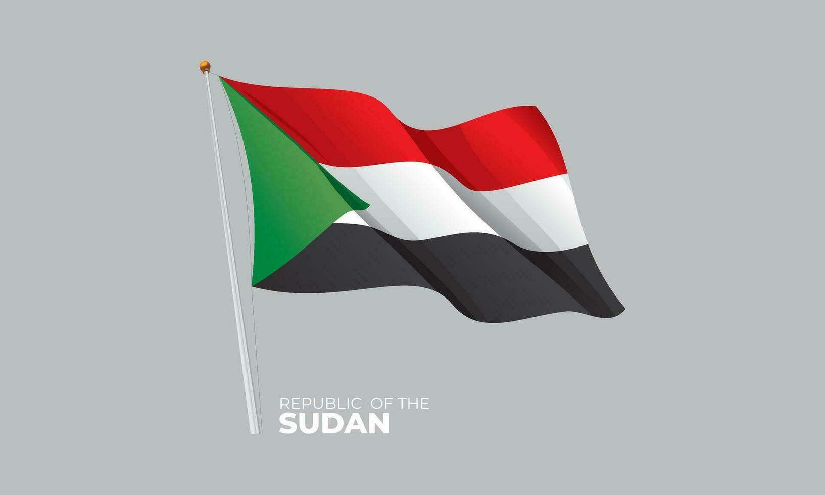 Sudan flag waving at the flagpole. Vector 3D