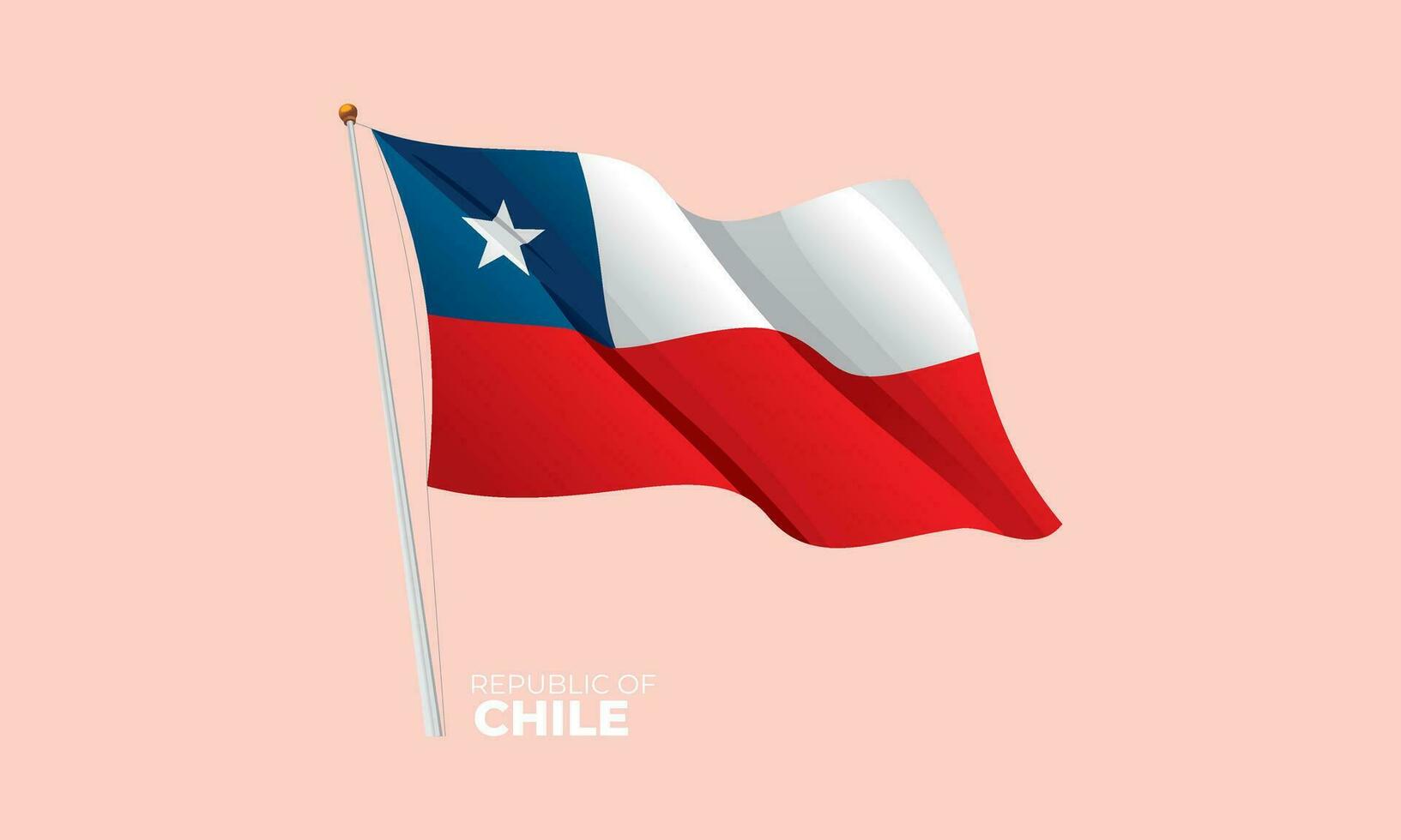 Chile national flag waving at the flagpole. Vector 3D