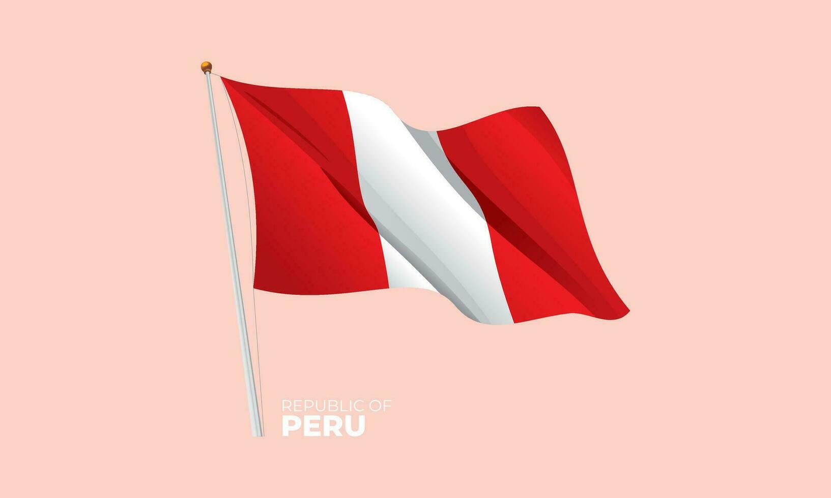 Peru flag waving at the flagpole. Vector 3D