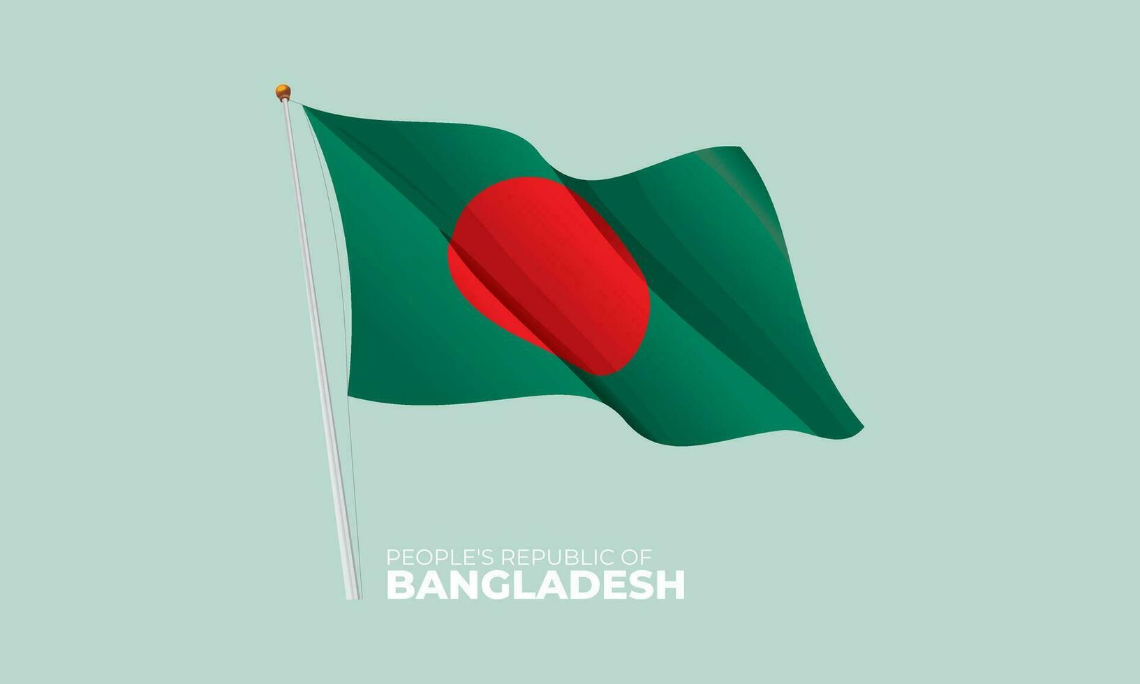 Bangladesh flag waving at the flagpole. Vector 3D