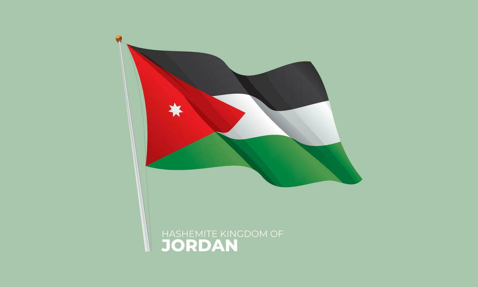Jordan flag waving at the flagpole. Vector 3D