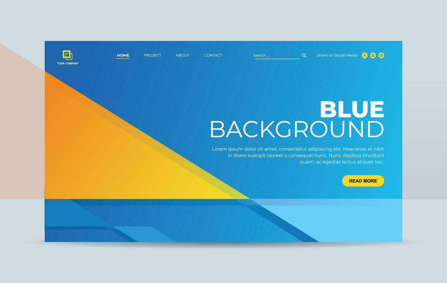 Landing page template with blue and orange triangle geometry shape on blue background for website home page vector