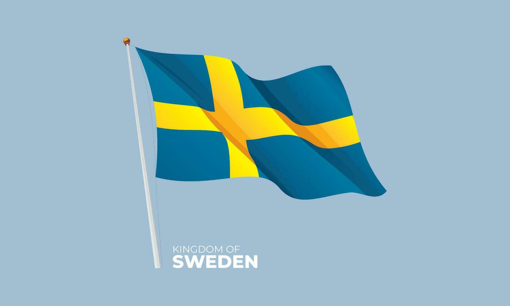 Sweden flag waving at the flagpole. Vector 3D