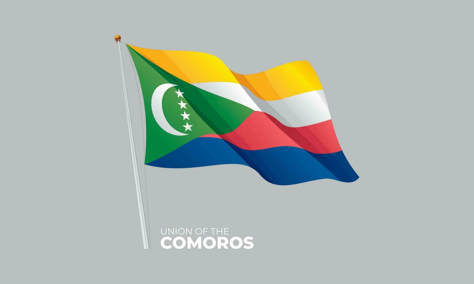 Comoros flag waving at the flagpole. Vector 3D