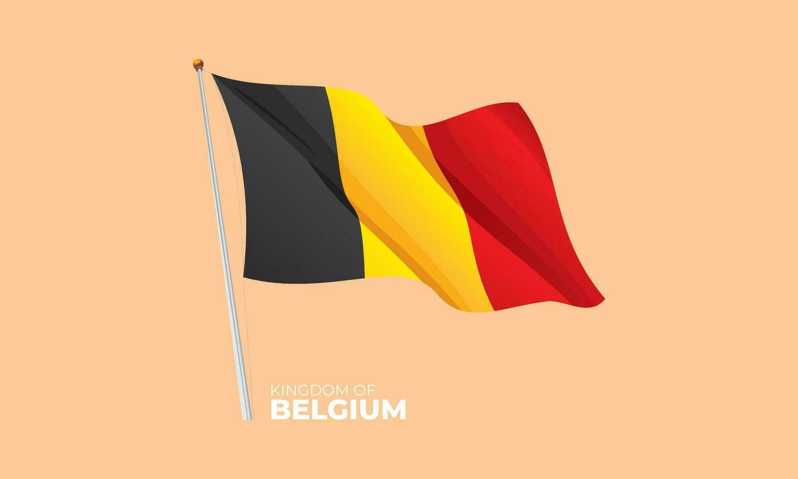 Belgium flag waving at the flagpole. Vector 3D