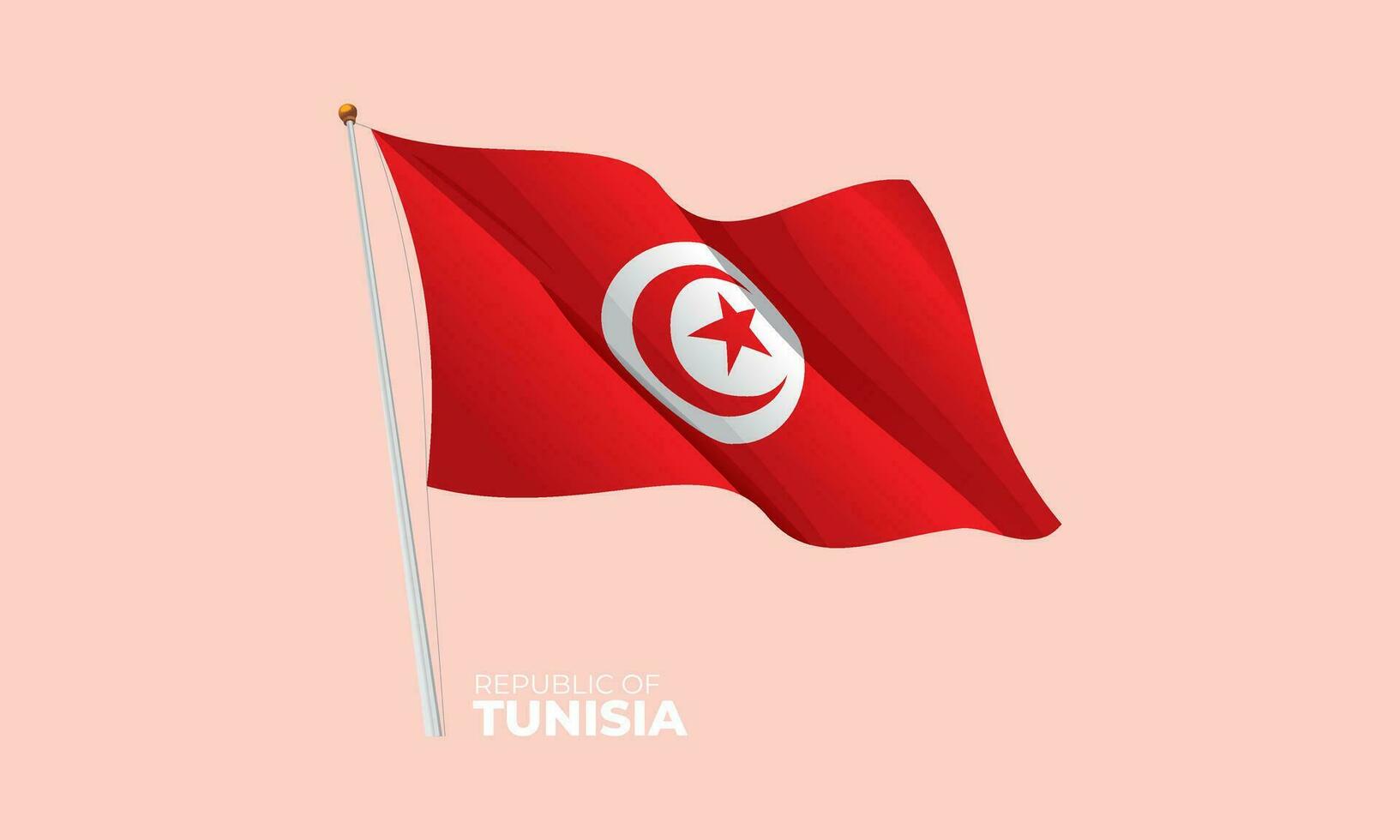 Tunisia flag waving at the flagpole. Vector 3D