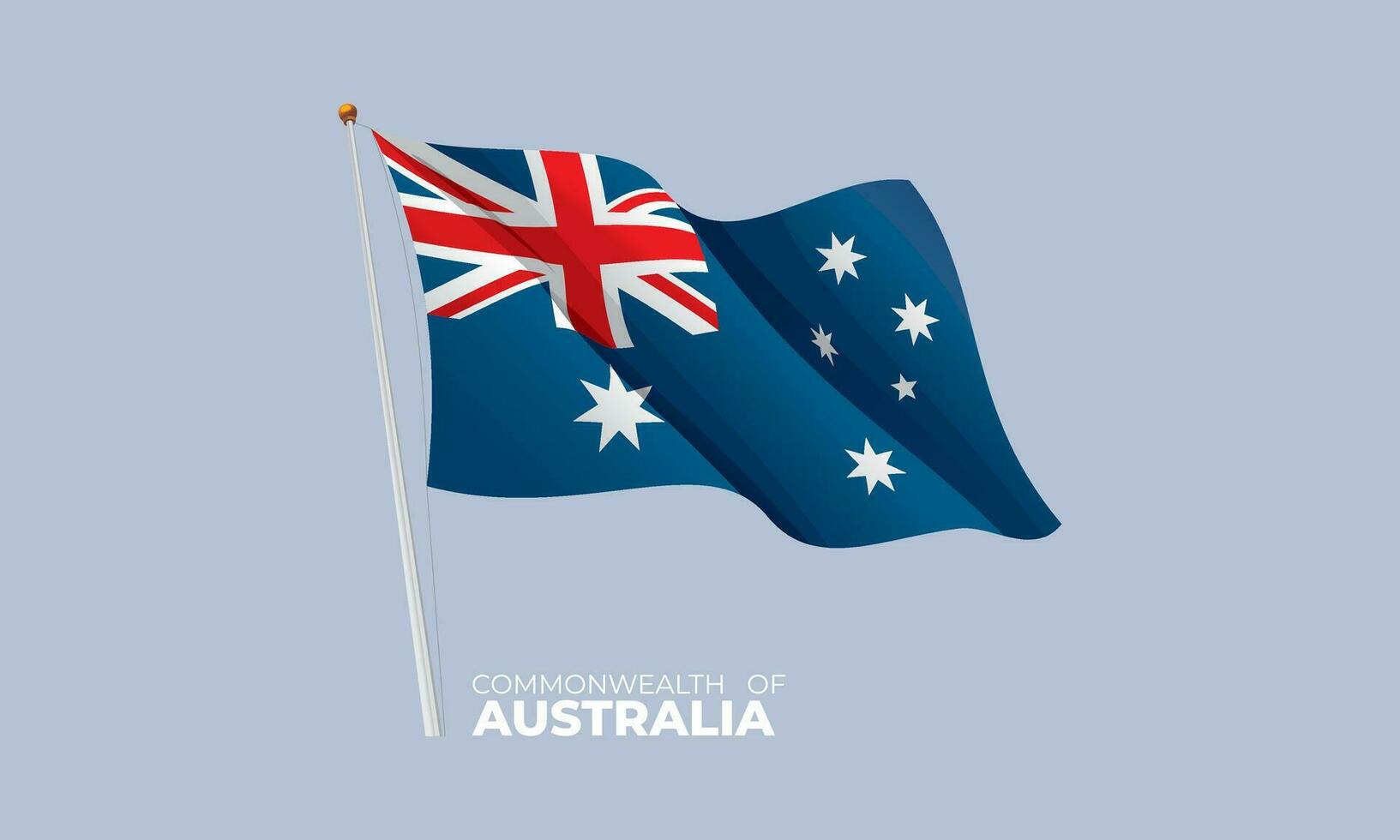 Australia flag waving at the flagpole. Vector 3D