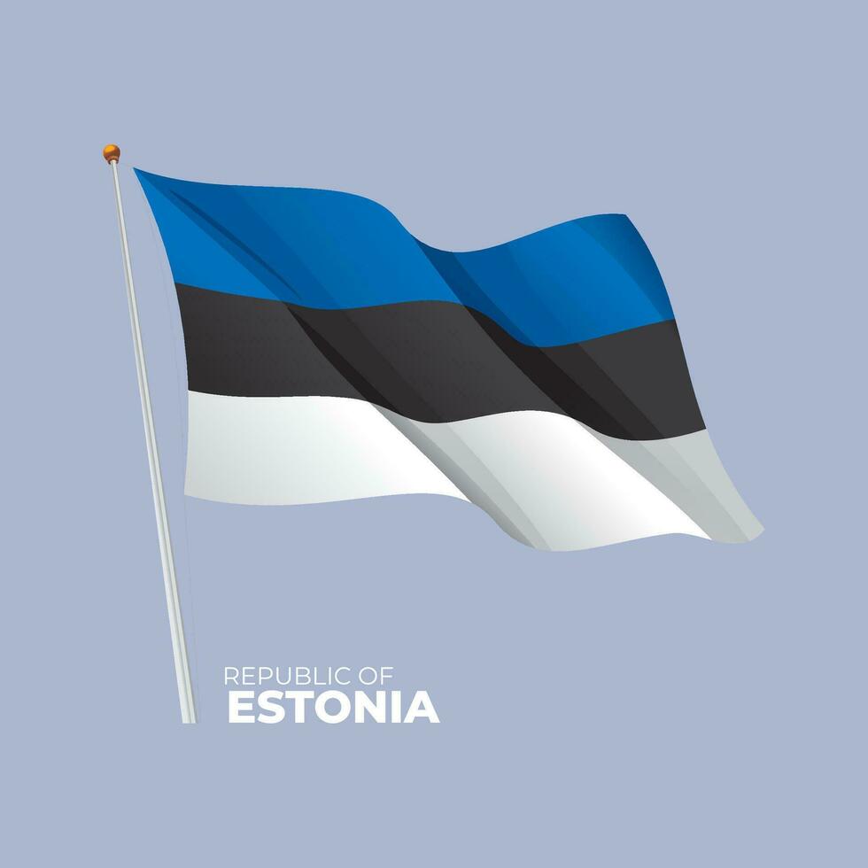 Estonia national flag waving at the flagpole. Vector 3D