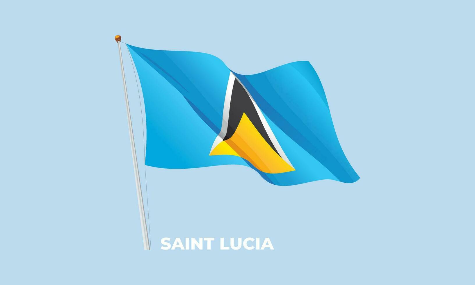 Saint Lucia national flag waving at the flagpole. Vector 3D
