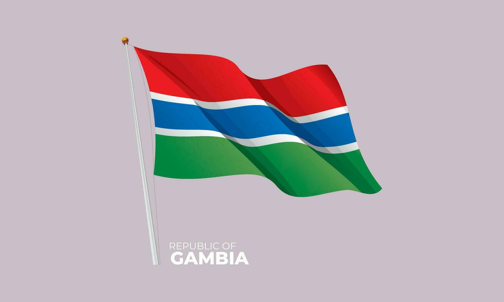 Gambia national flag waving at the flagpole. Vector 3D
