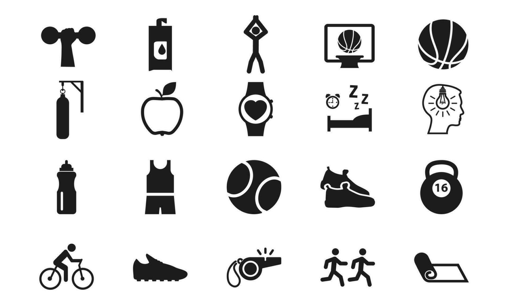 conjunto icono deporte aptitud física. sólido glifo estilo icono vector