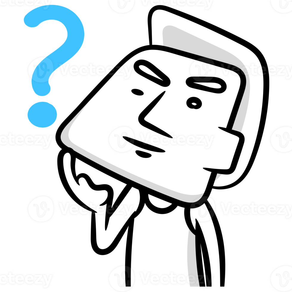 Young man cartoon with blue question mark png