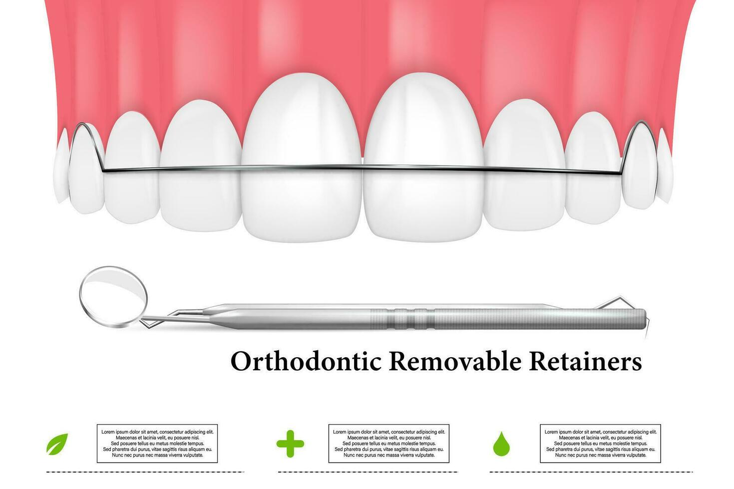 3d render of jaw with orthodontic removable retainer over whte background. vector