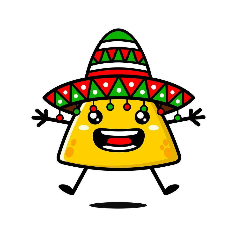 Cute Nachos Cartoon Character With Sombrero Hat vector